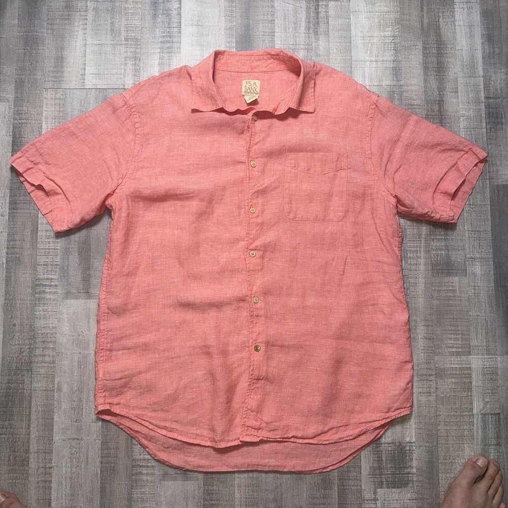 Jos A Bank Men's Size X Large Coral Short Sleeve Buttoned 100% Linen Shirt